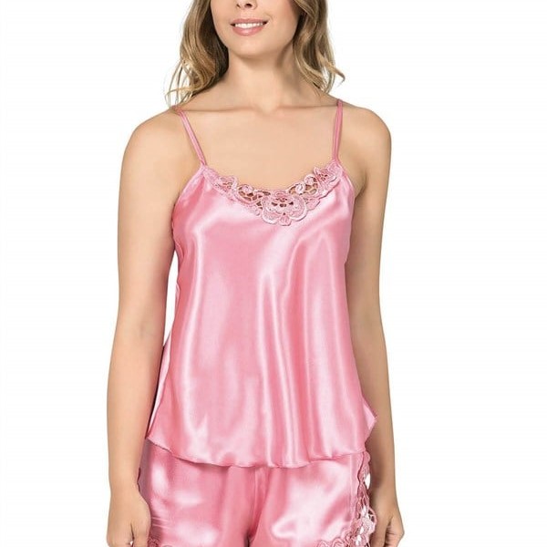 Arias Closet Koyu Pembe Saten Babydoll Şort Takım